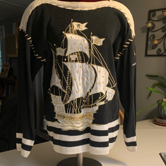 Sandylo Sweaters - Sandylo Vintage  Nautical Sweater with Embellised Ship Design